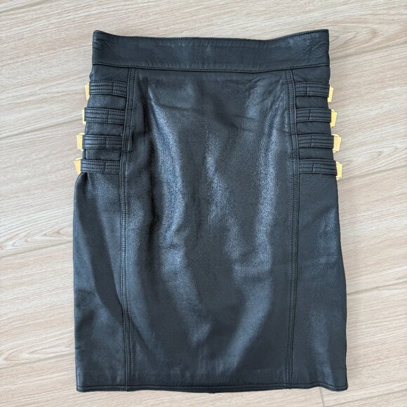 GIANNI VERSACE 1992 vintage black leather gold buckle bondage skirt s&M - Picture 3 of 7